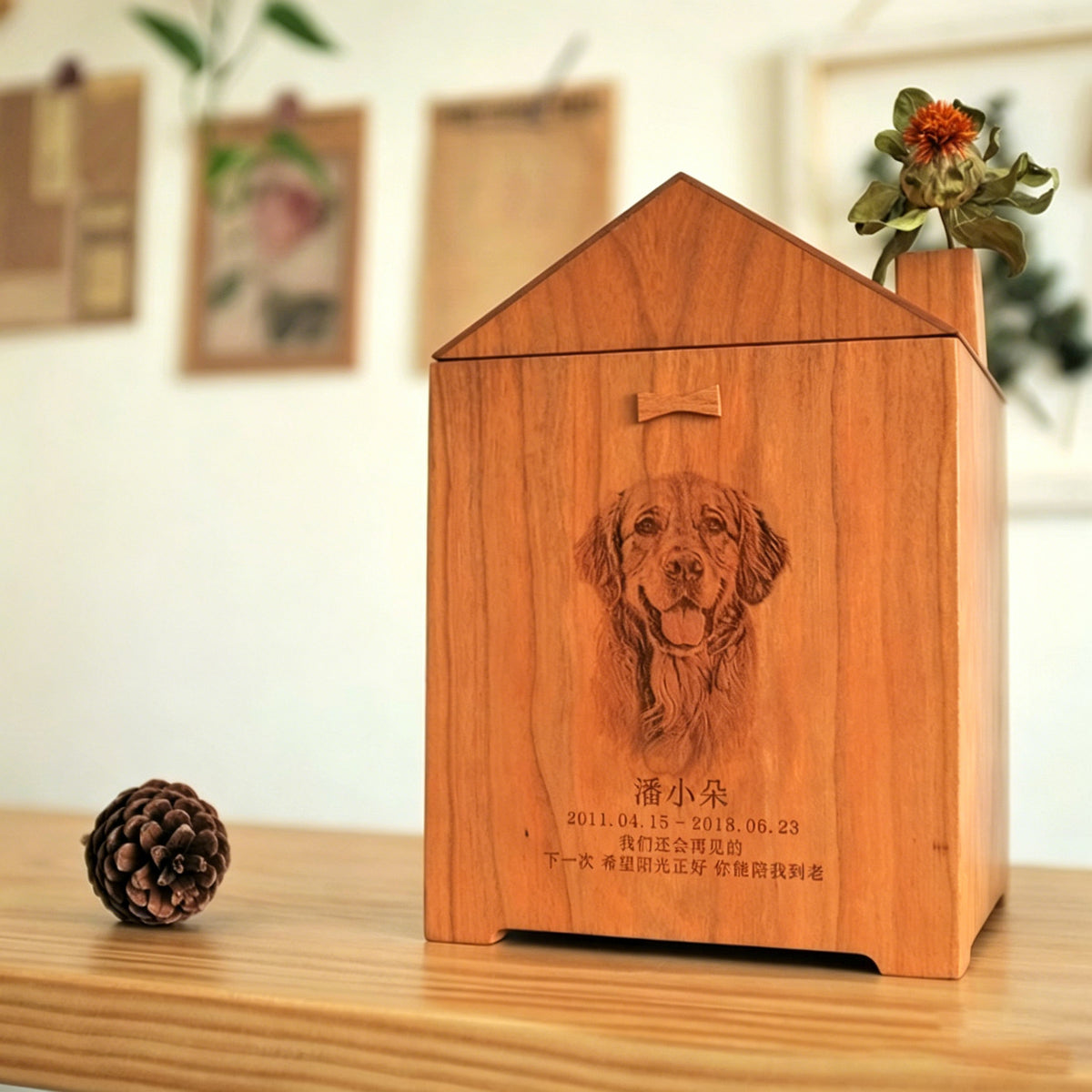 Black Walnut Maple Cherry Wood House Pet Urn