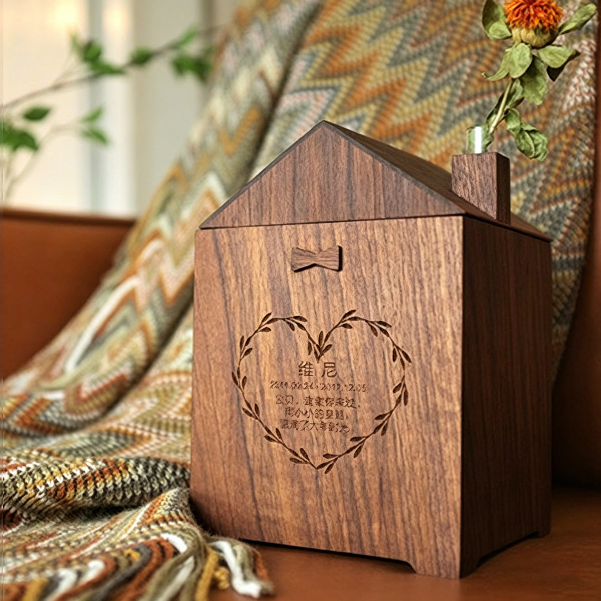 Black Walnut Maple Cherry Wood House Pet Urn